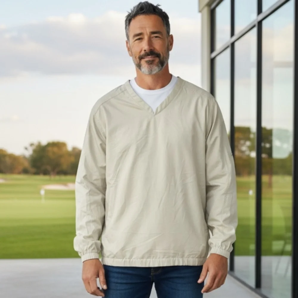 NIKE GOLF Mens Cream Long Sleeve Water Repellent Tee Relaxed Fit Size L